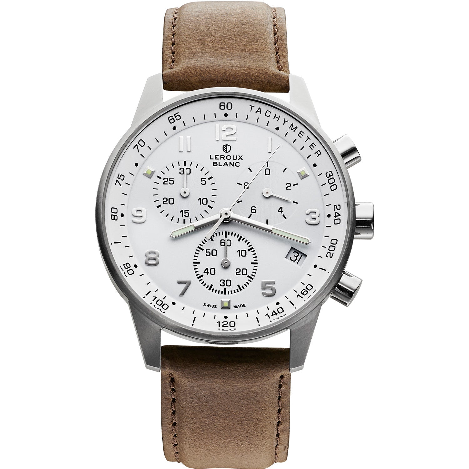 Lederarmband Uhr für Damen Braun mit weissem Zifferblatt