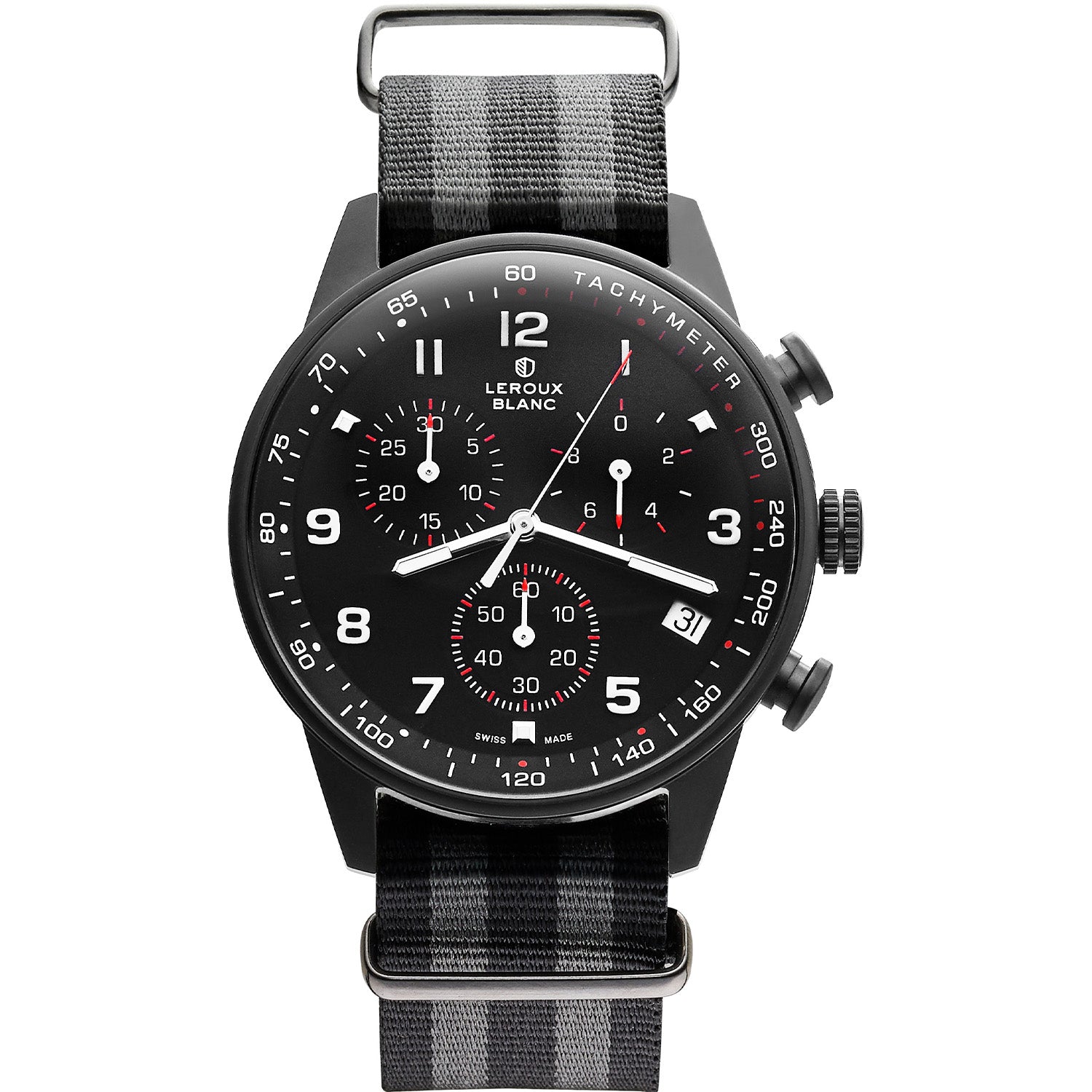 Armbanduhr in Schwarz mit schwarzem Nato Armband, Datumsanzeige