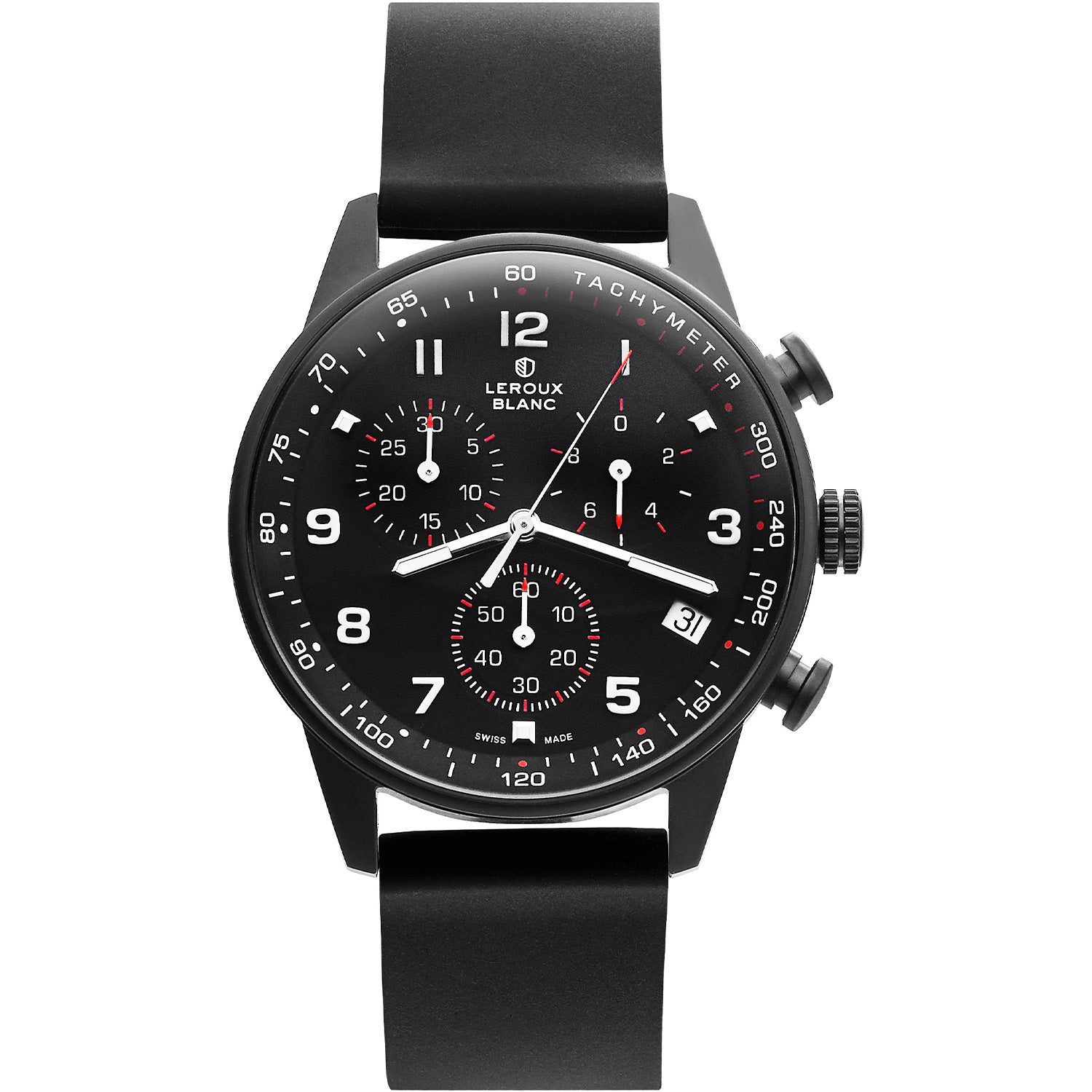 Armbanduhr in Schwarz mit schwarzem Silikon Armband, Chronograph Funktion, Datumsanzeige